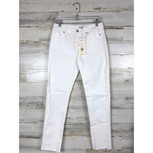Tyler Bee Women’s 2 White Denim Low Rise Distressed Hem Straight Jeans NEW
